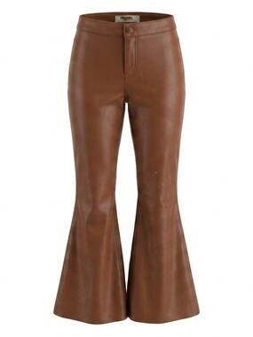 Rock & Roll Bargain Button Bell Faux Leather Brown Pants Women Size W27 L32